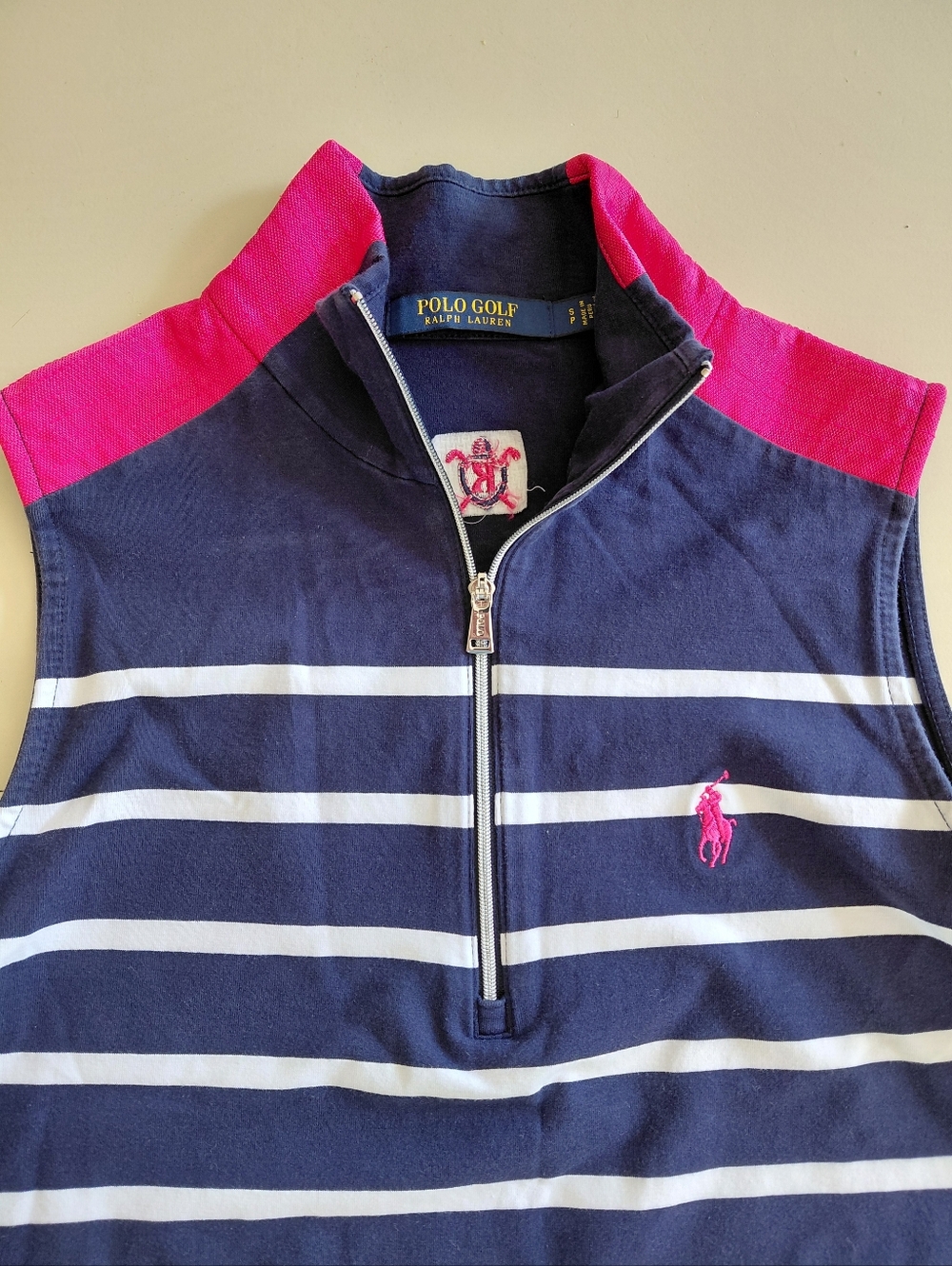 Polo Golf Ralph Lauren Striped Sleeveless Quarter Zip Polo Top Size Small